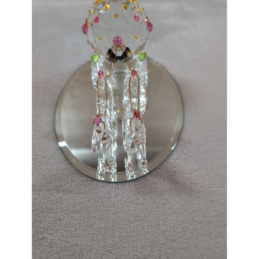 Crystal Glass Cinderella Carriage and Horses Figurine with Mirrored Base Pink - Picture 9 of 9
